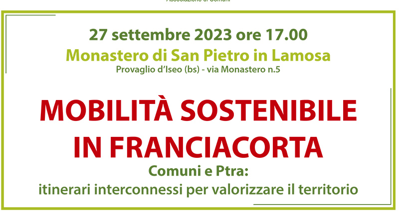 Comuni e Ptra: mobilità sostenibile in Franciacorta. Appuntamento il 27 settembre a San Pietro in Lamosa