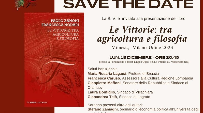 Fondazione Filosofi lungo l'Oglio presenta il nuovo volume "Le Vittorie: tra agricoltura e filosofia"